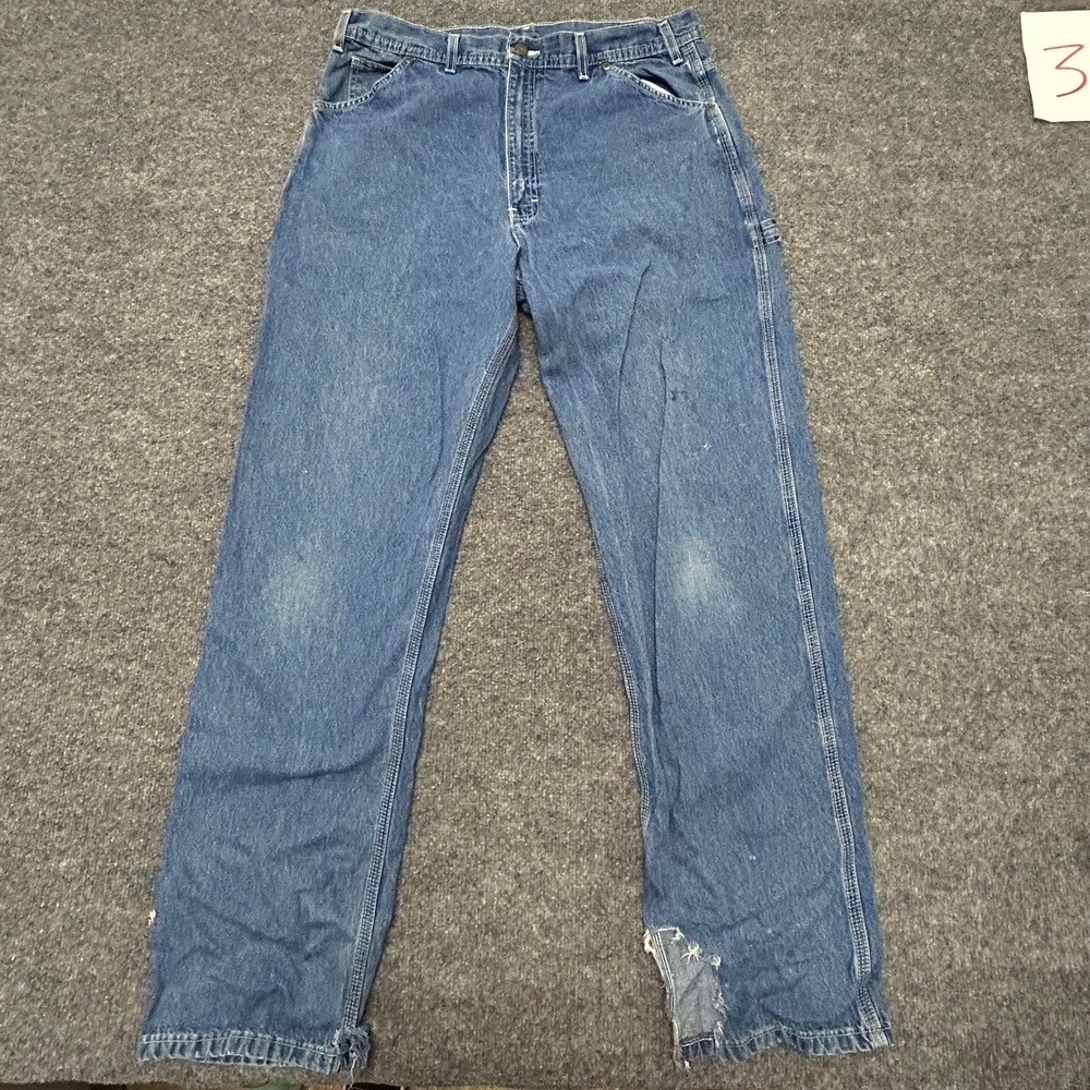Wrangler Carpenter Jeans Mens Size 36 Blue Denim Straight Leg Distressed